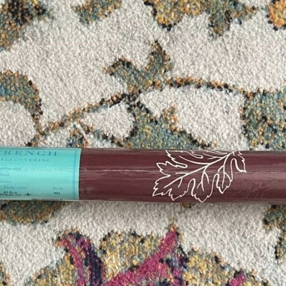 1 roll Anna French "Etched" maroon leaf wallpaper, high end